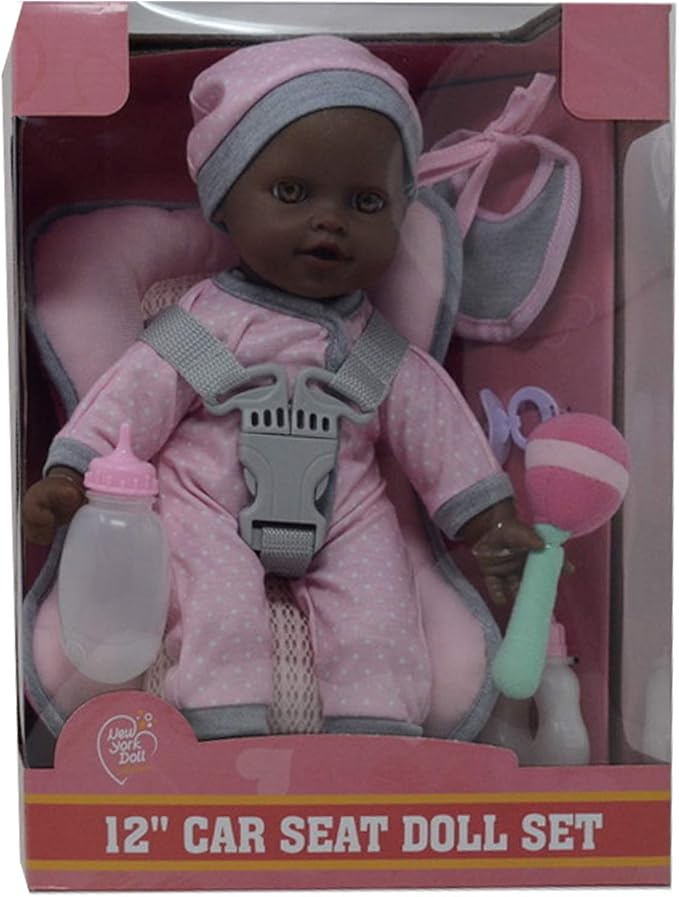 African American Doll Travel PlaySet - Baby Doll Car Seat 12 Inch