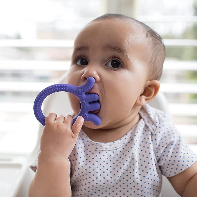 Dr. Brown's Flexees Friends Silicone Teether Purple Octopus Dr. Brown’s Flexees Beaded Teether Rings,100% Silicone Self-Soothe,3 Pack, 3m+