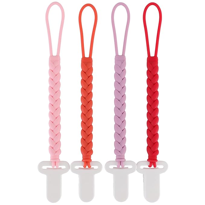 4-Pack Silicone Pacifier Clips with a Woven Rope Shape