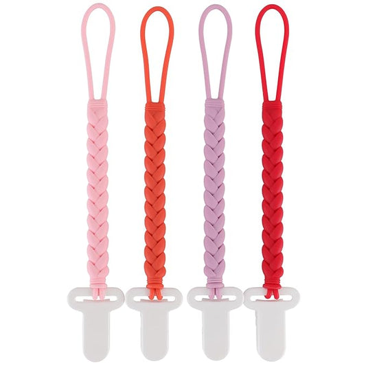 4-Pack Silicone Pacifier Clips with a Woven Rope Shape