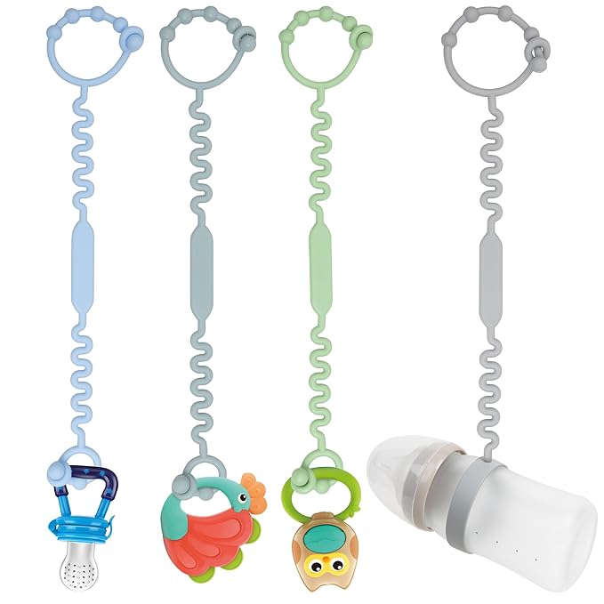 Toy Straps for Baby, Pacifier Holder Clip with Self-Adjusting Bayonet (4 pcs)