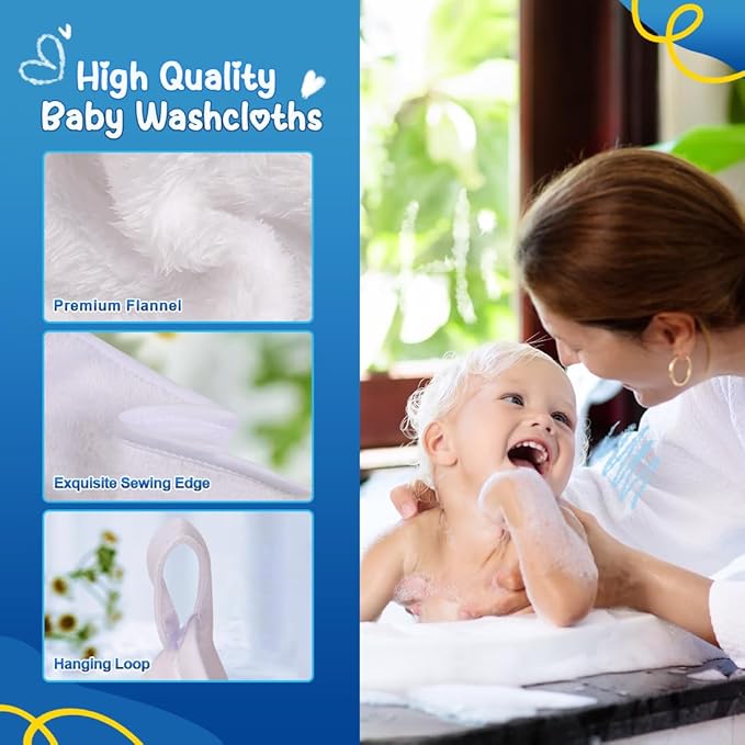 Orighty Baby Washcloths 6 Pack, Ultra Soft Flannel for Delicate Skin