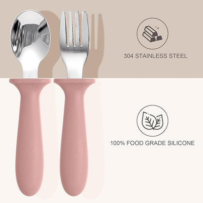 Toddler Spoons and Forks Set, 6 Pack Kids Silverware with Silicone Handle, BPA Free, 18/8 Stainless Steel Children Safe Toddler Utensils, Dishwasher Safe