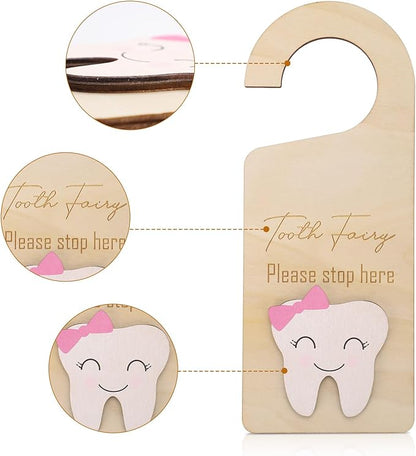 Cute Wooden Tooth Fairy Door Hanger with Money Holder, Comforting Kids with Lost Tooth