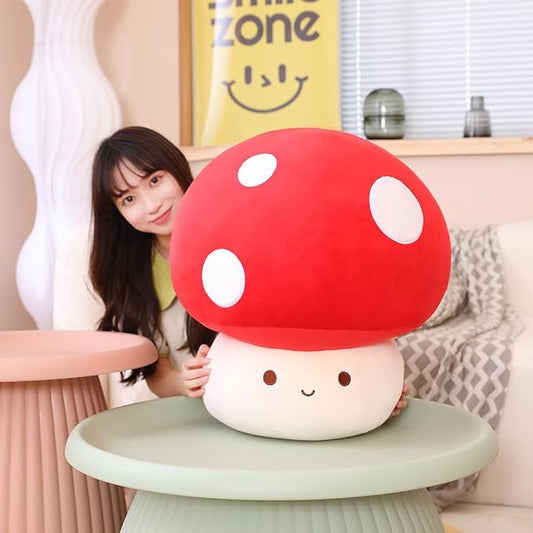 Kawaii Plush Mushroom Toy Pillow, Cute Plushies Mushroom Doll Gift for Kids(Red 60cm/23.6in)