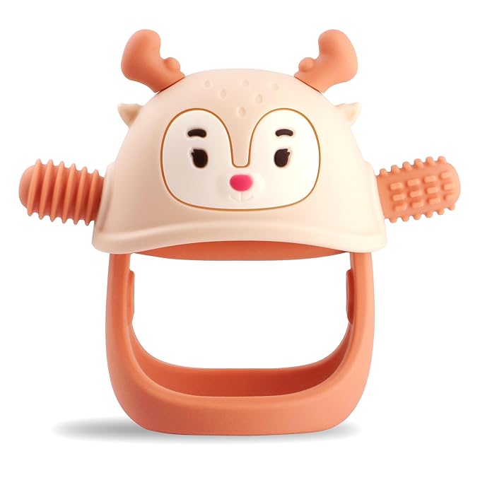 Smily Mia Teething Toys/Teethers for Babies 6-12 Months, Reindeer Baby Chew Toy 3-6 Months for Teething Relief 0-6Months, Nude