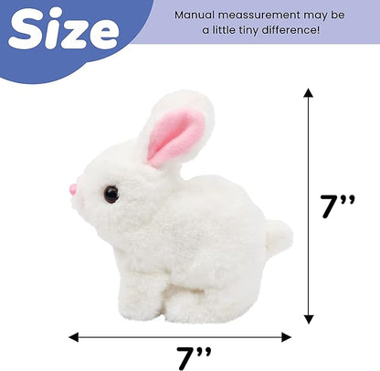 Hopearl Hopping Rabbit Interactive Electronic Pet Plush Bunny Toy with Sounds and Movements Animated Walking Wiggle Ears Twitch Nose Gift for Toddlers Birthday, White 7''