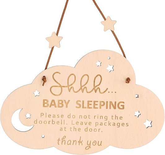 Baby Sleeping Sign for Front Door, Wooden Shhh Baby Sleeping