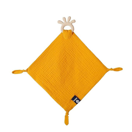 Baby Muslin Security Blanket with Food Grade Silionce Teether,Soothe Teething Toy for Boys and Girls 100% Polyester
