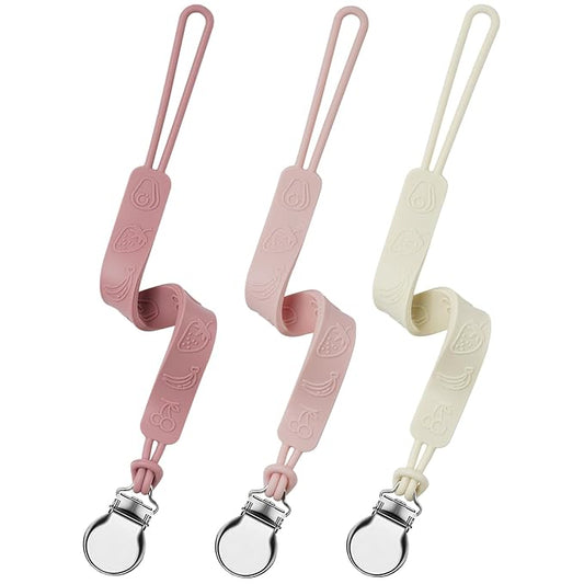 Silicone Pacifier Clip, Seposeve Pack of 3 Baby Pacifier Teether Clip with 4 Texture