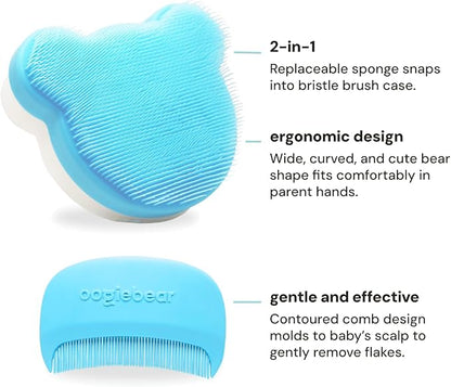 oogiebear Cradle Cap Brush Kit for Babies – Gentle and Safe Scalp Massage Care with Sponge, Brush, and Comb for Newborns and Babies