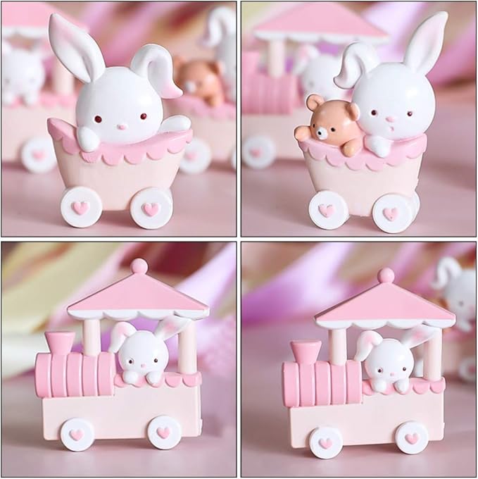 GALPADA Rabbit Train Mini Resin Toy Doll Ornaments Set Cake