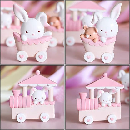 GALPADA Rabbit Train Mini Resin Toy Doll Ornaments Set Cake
