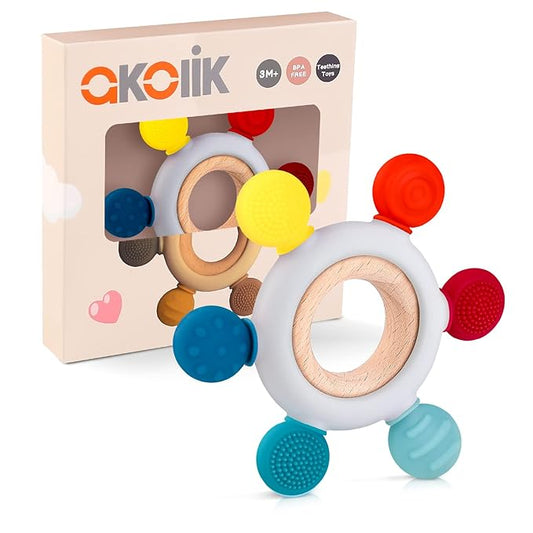 akolik Teething Toys for Babies, Baby Teethers Toy Teething Ring Silicone 3+ Months