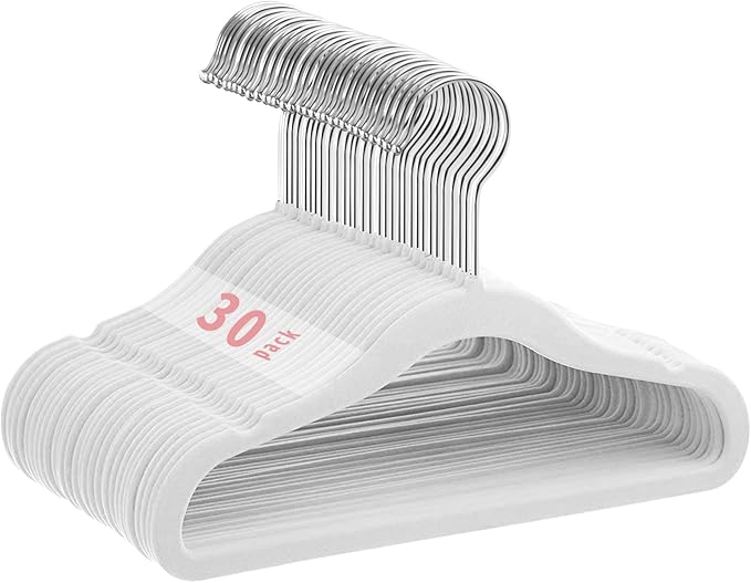 Kids Velvet Hangers 30 Pack, 11 Inch Size Non-Slip Baby Hangers, Space-Saving Nursery Hangers, Perfect Infant/Toddler Clothes Hangers for Daily Use(White)