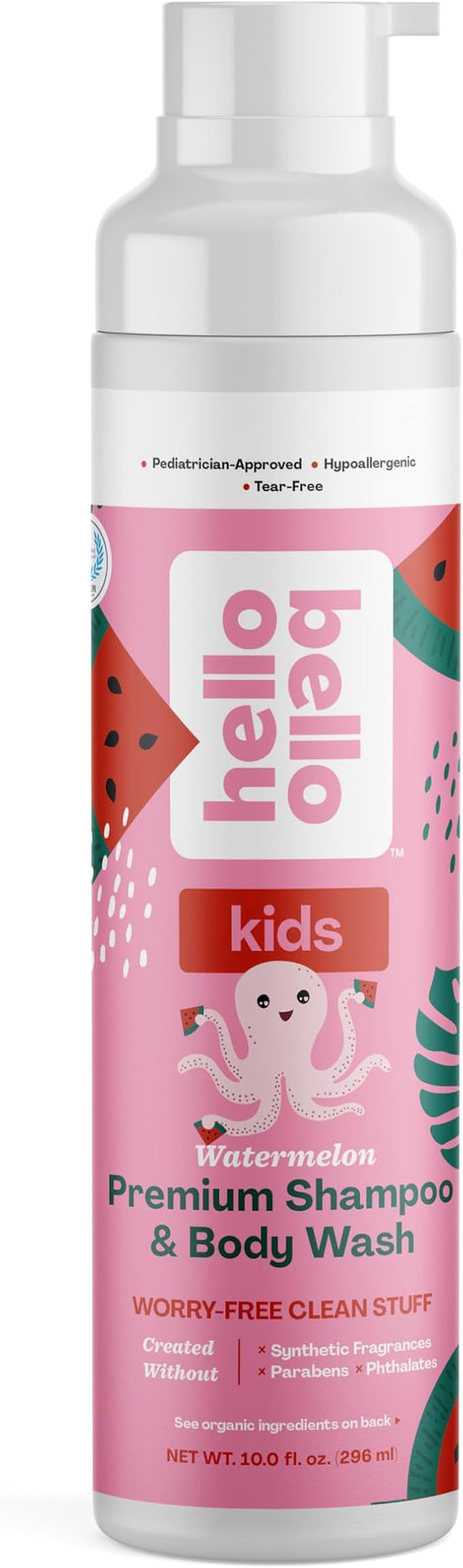 Hello Bello Watermelon Shampoo & Body Wash - Tear-Free, Hypoallergenic, Dermatologist & Pediatrician Tested Formula for Babies and Kids - 10 FL Oz (Packaging may vary)