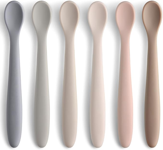 NETANY Silicone Baby Feeding Spoons, First Stage Infant Soft-Tip Easy on Gums I Training Spoon Self | Utensils Supplies, Dishwasher & Boil-proof, 6 Pack