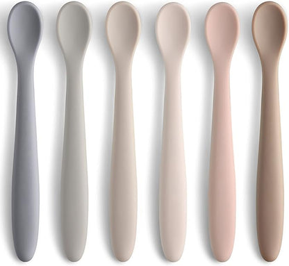 NETANY Silicone Baby Feeding Spoons, First Stage Infant Soft-Tip Easy on Gums I Training Spoon Self | Utensils Supplies, Dishwasher & Boil-proof, 6 Pack