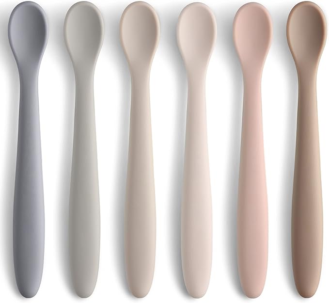 NETANY Silicone Baby Feeding Spoons, First Stage Infant Soft-Tip Easy on Gums I Training Spoon Self | Utensils Supplies, Dishwasher & Boil-proof, 6 Pack
