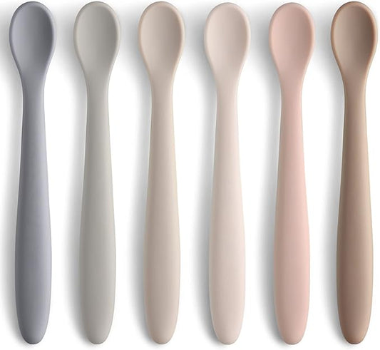 NETANY Silicone Baby Feeding Spoons, First Stage Infant Soft-Tip Easy on Gums I Training Spoon Self | Utensils Supplies, Dishwasher & Boil-proof, 6 Pack