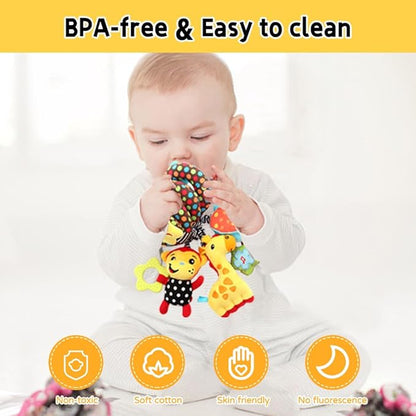 Car Seat Toys, Stroller Toy Baby Spiral Hanging Toys for Sensory Exploration, 0-12 Months Newborn Toys for Car Seat Stroller Crib Bassinet Mobile with Music Box BB Squeaker Rattles