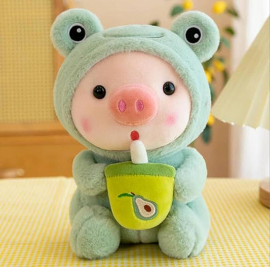 10 Inch Pig Plush Toy Dressed Up As Frog Rabbit
