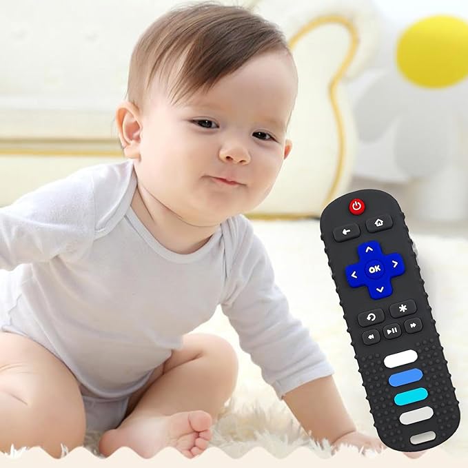 2-Pack Baby Teething Toys-TV Remote Control Shape Silicone Infants Teething 0-18 Months,BPA-Free (2packs-Black)