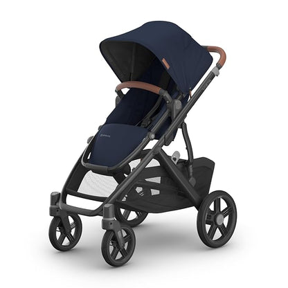 UPPAbaby Vista V3 Stroller - Full-Size Single-to-Double Stroller System - Toddler Seat, Bug Shield, Rain Shield, and Storage Bag Included - Noa (Navy/Carbon Frame/Saddle Leather)