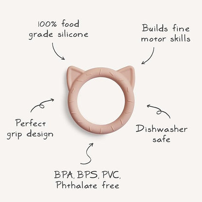 mushie Silicone Baby Teether Toy | Cat (Blush)