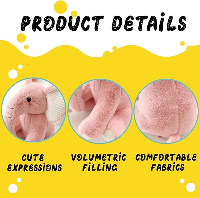 Soft and Cuddly Pink Animal Plush Toy, Dreamy Soft and Cuddly Pink Plush Doll 3+ (Elephant)