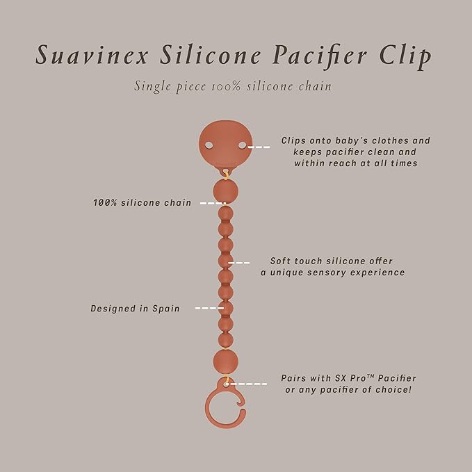 Suavinex Color Essence Silicone Baby Pacifier Clip, Single Piece 100% Soft Silicone Chain