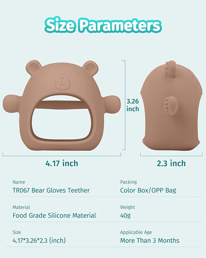 USLAI 2 Packs Baby Teething Toy for Over 3 Months, Food Grade Silicone Teething Mitten