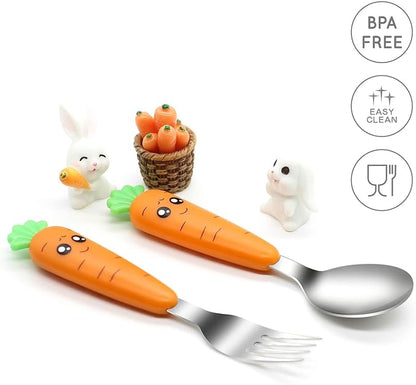 Ginbear Toddler Utensils with Case, Kids Spoons and Forks Self-feeding, Stainless Steel Baby Silverware, Child Flatware Sets, Travel Cutlery Set for Ages 18 Months+