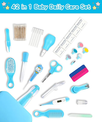 Baby Grooming and Healthcare Kit, Portable Baby Safety Care Set with Hair Brush Comb Nail Clipper Nasal Aspirator for Nursery Newborn Infant Girl Boy (27 in 1