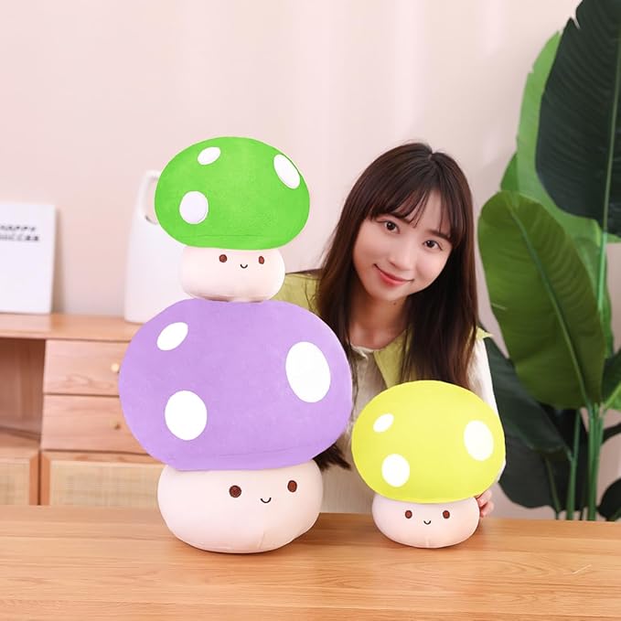 Kawaii Plush Mushroom Toy Pillow, Cute Plushies Mushroom Doll Gift for Kids(Green 23cm/9in)