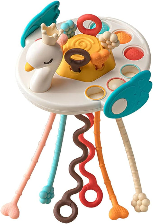 Baby Sensory Montessori Toys - Pull String Fine Motor Skills, Fidget Activity Travel Car Seat Toy with Pop Buttons Pressing Slider 18 Months