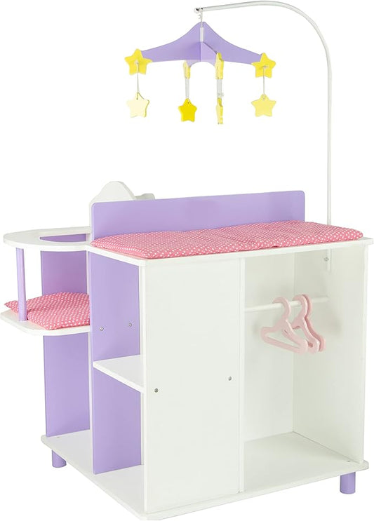 Olivia's Little World Little Princess Baby Doll Two-Sided Wooden Baby Doll Changing Station with Storage Shelves, Closet
