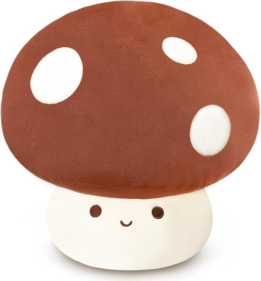 Kawaii Plush Mushroom Toy Pillow, Cute Plushies Mushroom Doll Gift for Kids(Brown 23cm/9in)
