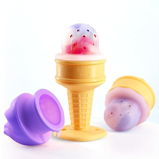 Smily Mia Baby Fruit Food Feeder & Freezer Teether Combo, Icy Bite Ice Cream Teether for Baby Cooling Relief 3 Month+,Purple