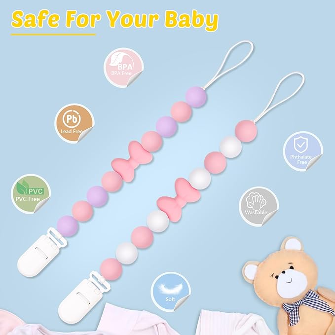 Silicone Pacifier Clip, 2 Pack Pacifier Holder for Boys and Girls