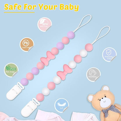 Silicone Pacifier Clip, 2 Pack Pacifier Holder for Boys and Girls