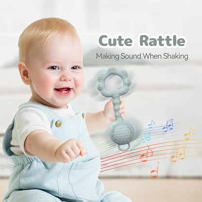 Teethers for Babies 0-6 Months, Rattles for Babies 6-12 Months 2-in-1 Rattle