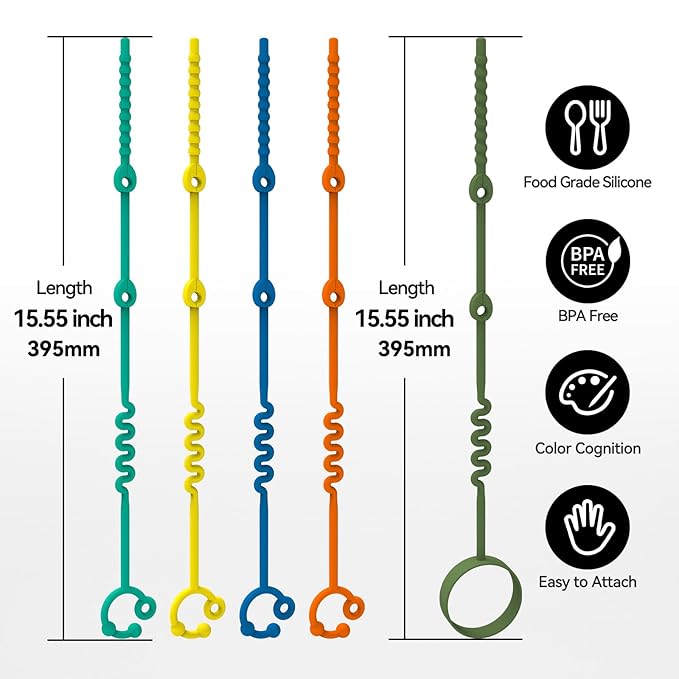 Baby Toy Strap - Keep Your Baby's Toys and Sippy Cups Secure with Toy Straps and Sippy Cup Strap, 5 Pack Adjustable Silicone Straps for Strollers