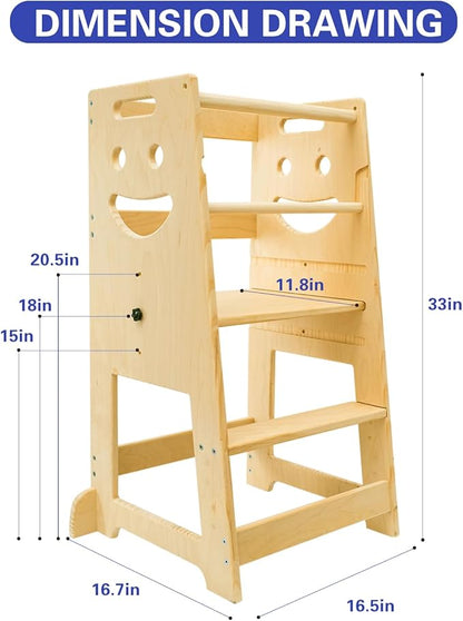 Kitchen Step Stool for Kids with Safety Rail,Toddler Stool for Kitchen Counter with Adjustable Pedal Toddler Kitchen Stool Helper
