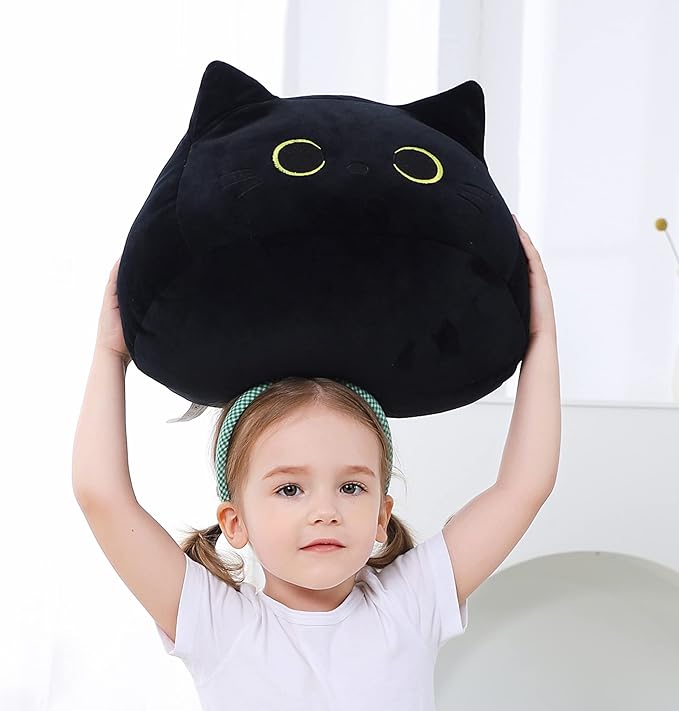 Black Cat Plush Toy 16'' Black Cat Pillow, Soft Plush Doll Black Cat Stuffed Animal 3D Black