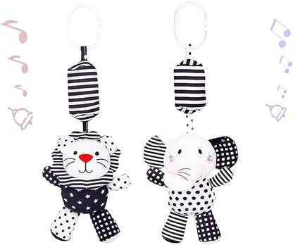 2Pcs Hanging Rattle Toys for Babies, Hanging Baby Toy, Car Seats Stroller Toys with Wind Chime for Newborn 0-36 Months, Clip Hanging Plush Squeeze Toys, Best Birthday Gift for Newborn