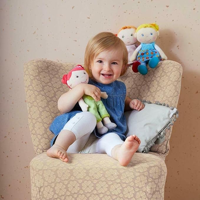 HABA Soft Baby Doll Roya - 10" Rag Doll with Red Pigtails, Pink Dress - Machine Washable Doll - Ideal Soft Doll for 2 Year Old Girls