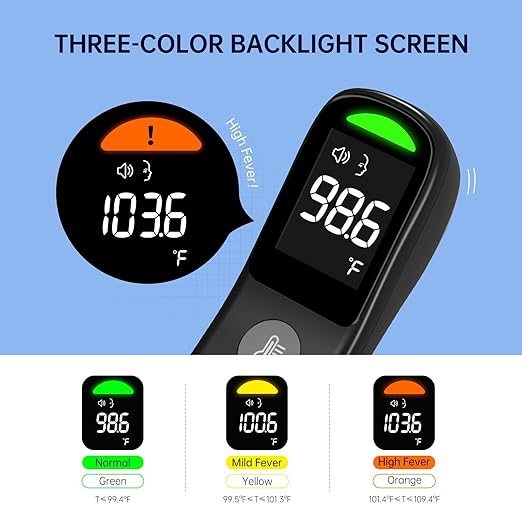 No-Touch Forehead Thermometer, 1s Accurate Reading and 3-Color Indicator 2-in-1 Infrared