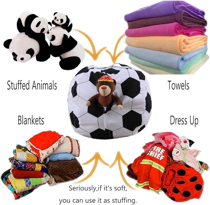 Storage Bean Bag Chair 18 Inch Beanbag Cover with Zipper for Kids Plush Toys Game Play (Football)
