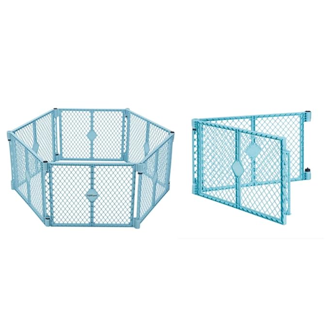 Toddleroo by North States Superyard Indoor/Outdoor 6-Panel Baby Play Yard with 2-Panel Extension Bundle, Made in USA: Freestanding. 18.5 sq. ft. to 34.4 sq. ft. Enclosure (26" Tall, Aqua)